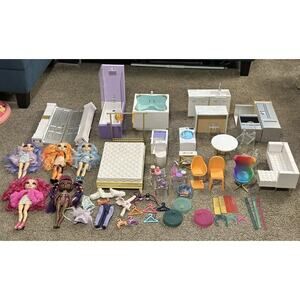 Rainbow High Lot Dolls Furniture Accessories Shoes Clothes House Salon Tub Bed